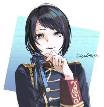 Rule 34 | 1girl, bang dream!, bang dream! it's mygo!!!!!, black hair, blue bow, blue eyes, blue jacket, blue ribbon, bow, commentary, cracy logan, hair bow, hair ribbon, hashtag-only commentary, highres, jacket, long sleeves, looking at viewer, low side ponytail, open mouth, ribbon, solo, teeth, twintails, upper body, upper teeth only, yahata umiri