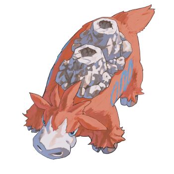 blue_fur camerupt commentary_request full_body gen_3_pokemon highres hooves looking_at_viewer multicolored_fur nintendo no_humans ookiitora128706 pokemon pokemon_(creature) pokemon_focus red_fur simple_background snout solo tail volcano