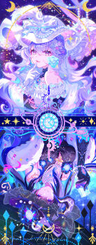 2girls absurdres bare_shoulders black_dress black_gloves black_hair black_hat black_swan_(honkai:_star_rail) black_swan_(recollection)_(honkai:_star_rail) breasts chinese_commentary commentary_request cup demon_girl demon_horns dress feather_boa finger_to_mouth flower from_side glass gloves hair_between_eyes hair_flower hair_ornament hand_up hat hat_feather highres holding holding_cup honkai:_star_rail honkai_(series) horns index_finger_raised jewelry large_breasts looking_at_viewer mole mole_under_eye multicolored_eyes multiple_boys multiple_girls necklace official_alternate_costume open_mouth parted_lips purple_eyes purple_hair smile the_dahlia_(honkai:_star_rail) the_dahlia_(recollection)_(honkai:_star_rail) upper_body viclim-monou white_dress white_gloves white_hat