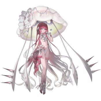1girl ascot asymmetrical_gloves asymmetrical_legwear asymmetrical_one-piece_swimsuit calypso_(last_origin) clawed_gauntlets closed_mouth colored_skin elbow_gloves fishnet_pantyhose fishnets flat_chest floating flower footwear_ribbon frilled_one-piece_swimsuit frills full_body gem gloves gradient_hair gradient_skin green_eyes highleg highleg_one-piece_swimsuit highres hime_cut jellyfish jellyfish_girl last_origin linea_alba long_hair looking_at_viewer mel_(dodosae) multicolored_hair nail_polish navel non-web_source official_art one-piece_swimsuit pantyhose pink_nails pocket_watch purple_skin red_gem red_hair robot rose see-through_frills simple_background solo spikes standing stirrup_legwear swimsuit tachi-e tentacles thigh_strap toeless_legwear toenail_polish toenails transparent_background turtleneck turtleneck_one-piece_swimsuit uneven_gloves very_long_hair watch white_ascot white_flower white_gem white_gloves white_hair white_one-piece_swimsuit white_pantyhose white_rose