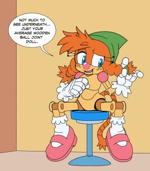 1girl belle_the_tinkerer blue_eyes freckles furry gloves highres humanoid_robot loli no_nipples no_pussy nude orange_hair robot shoes sonic_(series) tagme white_gloves