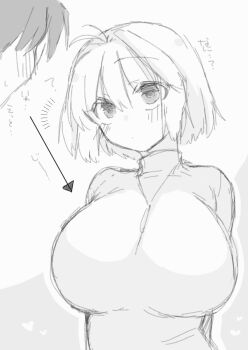 1boy 1girl 2323astronomy arcueid_brunestud breasts jewelry large_breasts monochrome necklace tagme tohno_shiki tsukihime tsukihime_(remake)