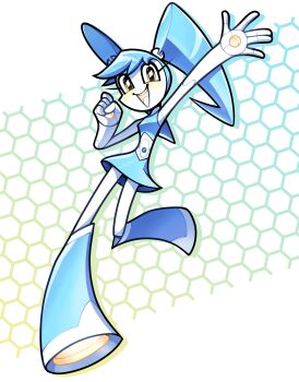 1girl absurdres android blue_hair blue_skirt blue_tank_top boots colored_skin highres jenny_wakeman joints metal_skin my_life_as_a_teenage_robot robert_poole robot robot_girl robot_joints screw skirt tank_top twintails