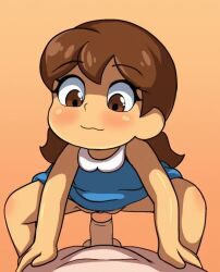 1boy 1girl :3 age_difference animated arevix123 assertive_female bottomless brown_eyes brown_hair clenched_teeth clitoris clothes_lift cowgirl_position dress dress_lift drooling erection femdom girl_on_top grin hetero loli lolidom looking_at_viewer lovin'sis navel original penis pov pov_crotch pussy saliva sex smalldom smaller_dominant smile solo_focus spread_legs stomach straddling tagme tears teeth uncensored uneven_eyes vaginal video