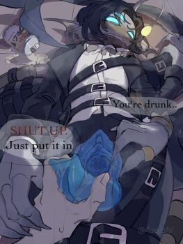 2boys accessories alcohol anglerfish anglerfish_boy asaichi ascot backpack bag bandaged_arm bandages bandolier belt belt_buckle black_hair black_jacket blue_penis blue_scales blue_sclera blue_skin blush bracelet buckle can cetacean_tail claws colored_sclera colored_skin commentary cuntboy diphallia drunk english_commentary english_text erection extra_arms extra_eyes extra_penises fingernails fins fish fish_tail floor floor_sex gold_bracelet gold_ring grey_scarf hand_on_another&#039;s_hand hand_on_hand head_fins jacket jewelry long_sleeves looking_at_another lying male_futanari merfolk merman monster_boy multiple_belts multiple_boys multiple_bracelets on_back on_floor open_clothes open_jacket paper parted_bangs penis penis_grab player_character_(roblox) pov pov_hands precum precum_on_hand pressure_(roblox) pussy pussy_juice roblox rolled_up_paper scarf sea_snake sebastian_solace sharp_fingernails sharp_teeth shirt short_hair smaller_dominant speech_bubble spilled_drink spread_pussy spreading_another&#039;s_pussy sweat tail teeth third_eye uncensored unworn_backpack unworn_bag wet white_ascot white_shirt white_undershirt yaoi