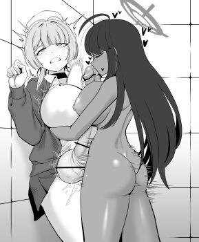 2futa absurdres blue_archive breast_press clothed_female_nude_female dark-skinned_female dark_skin deep_penetration full-package_futanari futa_with_futa futanari heart highres huge_penis huge_testicles interracial itokonoue_kaoru karin_(blue_archive) multiple_futa nude penis project_kv sex standing_missionary standing_sex stomach_bulge sweat tekkin_papa testicles vaginal