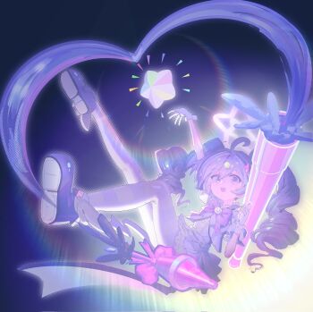 Rule 34 | 1girl, blue archive, bow, bowtie, commentary request, drill hair, gloves, hair ornament, halo, highres, long hair, looking at viewer, magical girl, meiruruu, official alternate costume, pantyhose, purple bow, purple bowtie, purple eyes, purple pantyhose, reisa (blue archive), reisa (magical) (blue archive), rocket launcher, rpg, rpg-7, rpg (weapon), shoes, solo, star (symbol), star hair ornament, star halo, striped clothes, striped pantyhose, twin drills, twintails, two-tone pantyhose, weapon, white gloves, winged shoes, wings