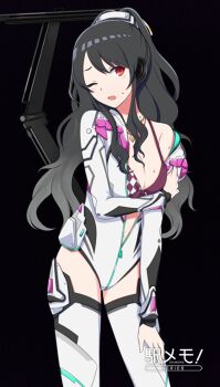 1girl black_hair bra breasts cleavage highres leotard shinyuri_hokone station_memories underwear white_leotard