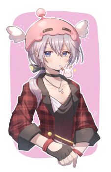 Rule 34 | 1boy, adapted costume, angeling, bandam, black gloves, black shirt, blush, coat, commentary request, cropped torso, cross, cross necklace, fingerless gloves, gloves, hair between eyes, hair over shoulder, highres, jewelry, looking at viewer, male focus, necklace, plaid clothes, plaid coat, priest (ragnarok online), purple background, ragnarok online, ragnarok origin, red coat, shirt, smoking pipe, solo, two-tone background, upper body, white background