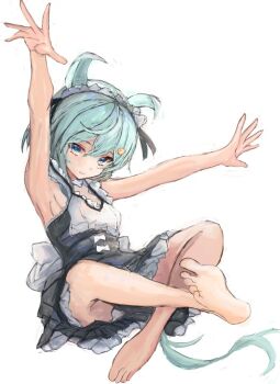 1girl animal_ears armpits black_dress blue_eyes breasts closed_mouth commentary_request dress flower grey_hair hair_between_eyes hair_flower hair_ornament hairclip horse_ears horse_girl horse_tail looking_at_viewer maid_headdress seiun_sky_(umamusume) short_hair simple_background sleeveless sleeveless_dress small_breasts smile solo sunflower sunflower_hair_ornament tail umamusume white_background yanagi_wakana