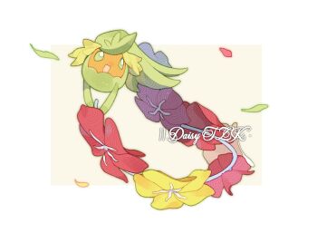 Rule 34 | adversarial noise, border, chinese commentary, comfey, commentary request, flower, full body, gen 7 pokemon, green eyes, kamier586, nintendo, no humans, open mouth, pokemon, pokemon (creature), pokemon focus, red flower, simple background, solo, watermark, white border, yellow flower