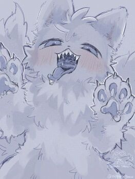 blue_background blue_eyes blue_fur blush claws commentary_request creature highres looking_at_viewer nippokotarou no_humans open_mouth original saliva simple_background tongue tongue_out upper_body