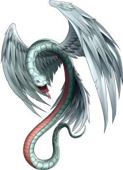 artist_request demon_(megami_tensei) fangs feathered_wings feathers forked_tongue green_scales highres official_art open_mouth persona persona_5 persona_5:_the_phantom_x quetzalcoatl_(megami_tensei) red_eyes shin_megami_tensei solo third-party_source tongue tongue_out transparent_background white_feathers white_wings wings