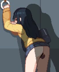 1boy 1girl animated bag bar_censor black_hair censored closed_mouth clothed_sex commission cowboy_shot cum cum_in_pussy cum_overflow grey_skirt hetero invisible_man looking_back mieruko-chan miniskirt no_panties osimder paid_reward_available penis pixel_art pleated_skirt pussy rape school_bag school_uniform sex sex_from_behind shoulder_bag skeb_commission skirt solo_focus sweater train train_interior vaginal video yellow_eyes yellow_sweater yotsuya_miko