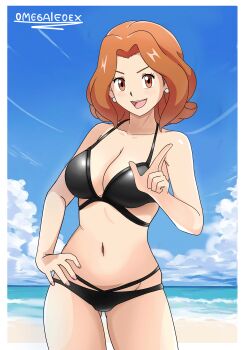 1girl absurdres beach bikini breasts digimon digimon_adventure_02 highres looking_at_viewer mature_female ocean omegaleoex solo swimsuit tachikawa_mimi