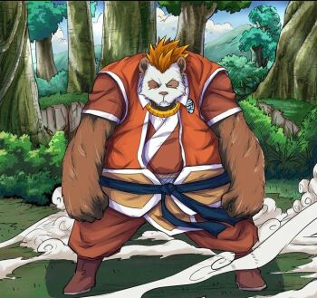 1boy happy male male_focus manga_page nie_li one_boy orange_hair panda_boy shorts tales_of_demons_and_gods