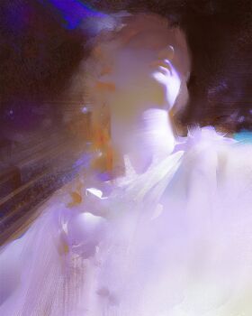 1girl absurdres blonde_hair dark_background dress from_below highres lips looking_afar nose original wavy_hair white_dress yuming_li