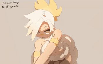 1girl animated animated_gif blush bouncing_breasts breasts large_breasts martin_(tuxedopato) navel original raiko_(lieumare) simple_background smile solo underboob video white_background white_hair yellow_eyes