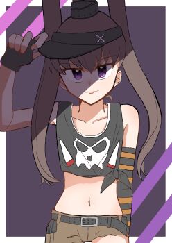 amano_nene_(digimon_xros_wars) belt digimon digimon_xros_wars hair_ornament hairclip long_hair ponytail skull split_ponytail tongue tongue_out