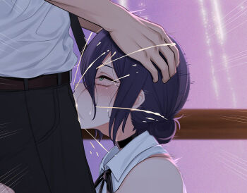 1boy 1girl breasts chainsaw_man denji_(chainsaw_man) fellatio fireworks hair_bun hetero irrumatio jjanda large_breasts medium_hair oral penis reze_(chainsaw_man)