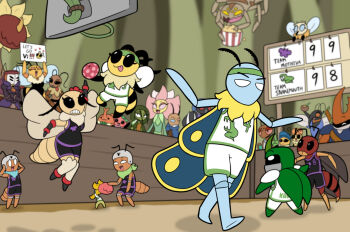 ! 1other 6+boys 6+girls :3 acolyte_arya alternate_costume angry annoyed ant ant_guard_(bug_fables) antennae apron arms_up astotheles bag ball basketball basketball_hoop bee bee_fly bee_wings beetle beret berry black_dress black_eyes black_shorts black_skin black_vest black_wings blocking_way blue_cloak blue_eyes blue_hat blue_scarf blue_skin blue_wings blush bow bowtie bug bug_fables cameo cerise_(bug_fables) character_name chompy_(bug_fables) clenched_teeth cloak closed_eyes closed_mouth colored_sclera colored_skin commentary crossed_arms crossover cup dark_skin delilah_(bug_fables) dress drink drinking_straw drunk english_commentary english_text eri_(bug_fables) everyone excited eyelashes flag flower flower_on_head fly food frown fry_(bug_fables) furry gen_(bug_fables) gloves grass green_bow green_bowtie green_cloak green_gloves green_headband green_hood green_scarf green_shorts green_skin green_vest green_wings half-closed_eyes hand_on_own_knee hand_up hands_on_own_head hands_on_own_hips hard_hat hat hat_flower headband heart helmet holding holding_bag holding_ball holding_cup holding_drink holding_flag holding_food holding_sign holding_sword holding_weapon hollow_knight hornet_(hollow_knight) horns i_got_a_glock_in_my_'rari_(meme) index_finger_raised insect insect_wings jaune_(bug_fables) jumping kabbu_(bug_fables) knee_pads leif_(bug_fables) looking_at_another maki_(bug_fables) mask meme mosquito moth mother_chomper mothiva multiple_boys multiple_girls neck_fur one_eye_closed orange_dress orange_eyes orange_hat orange_skin outdoors outstretched_arms overseer_(bug_fables) petting pink_skin plant_monster playing_sports popcorn proboscis purple_apron purple_dress purple_shorts purple_vest queen queen_bianca queen_elizant_ii queen_vanessa_ii_(bug_fables) red_eyes red_flower red_sclera red_skin samira_(bug_fables) scarab scarf scoreboard shadow shirt shorts shoulder_strap sign single_glove single_horn slam_dunk_(basketball) solid_eyes spider sportswear spuder_(bug_fables) standing stinger stratos_(bug_fables) sword tanjerin teeth tongue tongue_out tsunraptor v-shaped_eyebrows venus_(bug_fables) vest vi_(bug_fables) wasp weapon white_shirt white_shorts white_vest wings yellow_eyes yellow_leaves yellow_skin zasp