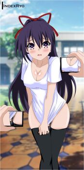 1girl absurdres blush breasts cellphone date_a_live embarrassed highres indexryo large_breasts long_hair phone purple_eyes purple_hair yatogami_tohka