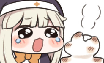 1girl :3 chibi commentary_request cooking crying crying_with_eyes_open food grill grilling meme mochi nipruku solo speaki_(trickcal) speakiposting_(meme) tears trickcal white_background