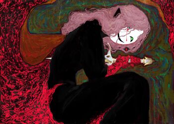 Rule 34 | 1girl, absurdres, baldur's gate, baldur's gate 3, black dress, blood, bloody tears, blue eyes, dagger, dress, dungeons & dragons, dungeons &amp; dragons, green eyes, heterochromia, highres, holding, holding dagger, holding knife, holding weapon, horror (theme), knife, kuzen, pointy ears, smile, solo, tav (baldur's gate), weapon