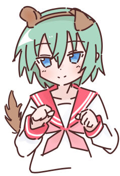 1girl absurdres animal_ear_hairband animal_ears aqua_eyes clenched_hands dog_ears dog_tail fake_animal_ears fake_tail green_hair hairband highres iwasaki_minami lucky_star neckerchief paw_pose pink_neckerchief red_sailor_collar ryouou_school_uniform sailor_collar school_uniform serafuku shirt short_hair sketch smile tail tsurime white_background white_shirt yq9nhoedbnmi6iy