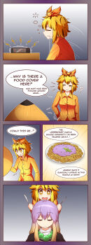 +_+ 2girls ? absurdres ajirogasa alarm_clock alternate_costume bad_food blonde_hair blurry clock comic depth_of_field drooling english_text closed_eyes food fork gradient_hair hair_ornament hard-translated hat highres hijiri_byakuren knife long_hair multicolored_hair multiple_girls pajamas pasta ramadan short_hair sleepy smile spaghetti sparkle sweat symbol-shaped_pupils third-party_edit toramaru_shou touhou two-tone_hair waking_up wavy_mouth wool_(miwol) yellow_eyes