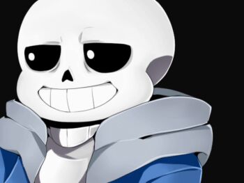 1boy animated animated_gif bad_id bad_tumblr_id black_background bone glowing glowing_eye grin hood hooded_jacket hoodie jacket male_focus open_mouth rii_(riikugakis) sans_(undertale) simple_background skeleton skull smile solo teeth undertale upper_body utdr_(toby_fox) white_eyes