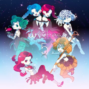 Rule 34 | 1990s (style), 6+girls, bad id, bad pixiv id, bare shoulders, bishoujo senshi sailor moon, bishoujo senshi sailor moon s, blue hair, boots, braid, chibi, crossed arms, cyprine (sailor moon), eudial (sailor moon), full body, green hair, hair ornament, high heel boots, high heels, mimete (sailor moon), multiple girls, no nose, orange hair, ptilol (sailor moon), red hair, retro artstyle, siblings, side braid, single braid, sparkle, staff, tellu (sailor moon), twins, u lon, viluy (sailor moon), witches 5