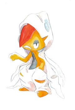 colored_skin gen_5_pokemon hand_in_pocket highres hood hood_up mega_pokemon mega_scrafty mint_nappa mohawk nintendo no_humans open_mouth orange_skin pants pokemon pokemon_(creature) pokemon_focus red_hair sagging_pants scrafty simple_background solo teeth torn_clothes white_background white_hood white_pants