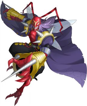 Rule 34 | 1boy, ban-tyo, banchostingmon, banchou, bug, delinquent, digimon, digimon (creature), digimon new century, drill, exoskeleton, flying, glowing, glowing hand, green eyes, looking at viewer, official art, weapon, white hair