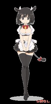 1girl animal_ears animated animated_gif apron black_eyes black_hair black_shoes black_skirt black_thighhighs blinking blunt_bangs blunt_ends blush bouncing_breasts bow breasts cleavage cow_ears cow_girl cow_horns cow_tail crop_top female_focus frilled_apron frills full_body hands_up horns jumping kawagishi_keitarou loafers looking_at_viewer maid maid_apron medium_breasts microskirt midriff navel original pleated_skirt puffy_short_sleeves puffy_sleeves red_bow shadow shoes short_hair short_sleeves simple_background skirt smile solo split_mouth standing stomach tail tail_bow tail_ornament tail_wagging tareme thighhighs transparent_background v_arms w_arms waist_apron white_apron white_background