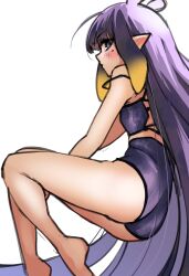 Rule 34 | 1girl, absurdres, ahoge, ass, barefoot, breasts, drawfag, from side, hair behind ear, high-waist shorts, highres, hololive, hololive english, long hair, looking at viewer, ninomae ina&#039;nis, pointy ears, purple hair, shorts, simple background, sketch, small breasts, solo, tentacle hair, very long hair, virtual youtuber, white background