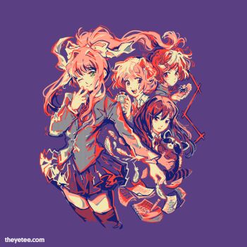 Rule 34 | 4girls, animal, artist request, blazer, blush, bottle, bow, bug, closed mouth, collared shirt, commentary, cropped legs, doki doki literature club, doki doki literature club school uniform, english commentary, feathers, floating hair, hair bow, hair intakes, hair ornament, hair ribbon, hairclip, highres, holding, holding animal, holding bottle, holding bug, holding feather, jacket, limited palette, long hair, long sleeves, merchandise available, monika (doki doki literature club), multiple girls, natsuki (doki doki literature club), neck ribbon, notebook, official art, one eye closed, open mouth, paper, pen, ponytail, purple eyes, raccoon, ribbon, sayori (doki doki literature club), school uniform, second-party source, shirt, short hair, sidelocks, simple background, skirt, smile, spider, sweater vest, teeth, thighhighs, upper teeth only, watermark, web address, yuri (doki doki literature club)