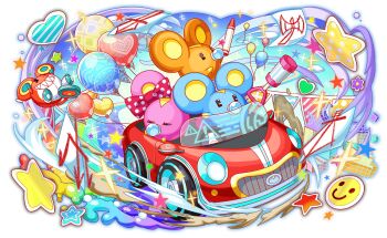 ! 1girl 2boys anime_coloring artist_request balloon black_eyes blue_sky bow car character_doll closed_eyes cloud crash_fever crayon cube doll drawing_(object) driving eyelashes flower_sticker full_body game_cg heart heart_balloon heart_print heart_sticker holding holding_crayon holding_rattle jerry_(crash_fever) little_jerries lying motor_vehicle mouse_(animal) multiple_boys no_humans number_print numbered official_art outdoors outline pacifier papers polka_dot polka_dot_bow rainbow rattle red_bow red_outline screen sign sky sleeping smiley_face smoke sparkle square square_print star_(symbol) star_sticker sticker tachi-e third-party_source transparent_background warning_sign