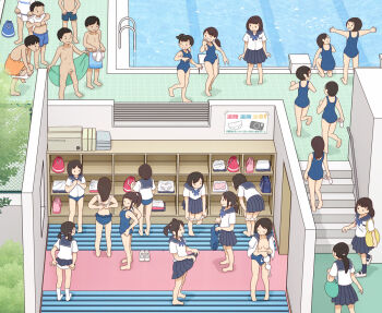 6+boys 6+girls adjusting_clothes adjusting_swimsuit barefoot blue_one-piece_swimsuit bra briefs brown_hair chain-link_fence changing_room clothes_lift demonstration erection fence flat_chest high_ponytail kiyo_(kyokyo1220) lifting_own_clothes locker locker_room loli looking_at_another male_underwear multiple_boys multiple_girls nipples one-piece_swimsuit open_clothes original outdoors panties panty_pull penis pleated_skirt ponytail pool poolside public_indecency pulling_own_clothes school school_swimsuit school_uniform serafuku shirt shoes short_sleeves shota sidelocks skirt skirt_lift small_penis smile squatting stairs swimsuit t-shirt tile_floor tiles topless_female twintails uncensored underwear undressing uwabaki water white_bra white_briefs