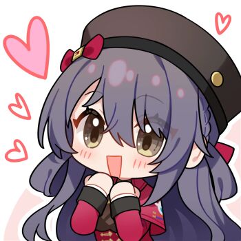 1girl :d artist_request black_hair blush braid chibi chibi_only commentary_request girls&#039;_frontline girls&#039;_frontline_2:_exilium happy hat heart highres lewis_(girls&#039;_frontline) lewis_(girls&#039;_frontline_2) official_art open_mouth second-party_source smile solo transparent_background upper_body