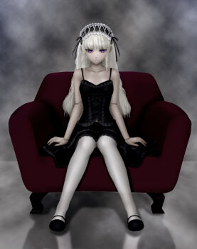 1girl 3d bad_id bad_pixiv_id blonde_hair doll doll_joints female_focus full_body goth_fashion gothic_lolita joints lolita_fashion long_hair purple_eyes siraha sitting solo white_hair