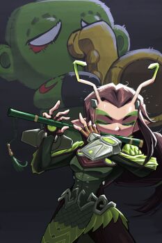Rule 34 | 1boy, 1girl, absurdres, alien, antennae, belt, black hair, closed eyes, closed mouth, drax the destroyer, flute, guardians of the galaxy, hashtag-only commentary, hebinalmeog, highres, instrument, jewelry, long hair, mantis (marvel), marvel, marvel rivals, pointy ears, simple background