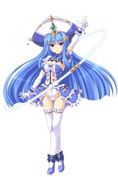 Rule 34 | 1girl, aoi masami, arm up, arty rain, blue bow, blue eyes, blue hair, bow, breasts, cleavage, clothing cutout, doumyouji kotetu, dress, elbow gloves, frilled dress, frilled leotard, frilled thighhighs, frills, full body, game cg, gloves, hair ornament, hairclip, hat, highres, hoop, hula hoop, index finger raised, large breasts, large variant set, leotard, long hair, looking at viewer, magical girl, non-web source, official art, showgirl skirt, skirt, smile, solo, standing, tachi-e, thighhighs, transparent background, ts magical girl nao, variant set, very long hair, white gloves, white thighhighs