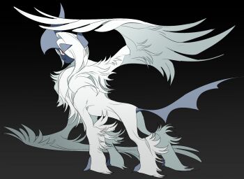 absol black_background full_body gen_3_pokemon looking_at_viewer looking_back nintendo no_humans pokemon pokemon_(creature) red_eyes rkrekrnl1 simple_background standing