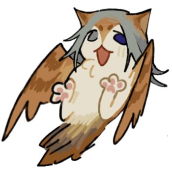 animal_focus animal_with_hair bird blue_eyes cat commentary english_commentary full_body fusion grey_eyes heterochromia jujutsu_kaisen l17932 mahito_(jujutsu_kaisen) owl simple_background sketch white_background