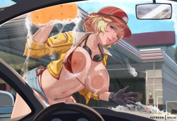 1futa against_glass bikini bikini_under_clothes black_gloves blonde_hair breast_press breasts breasts_on_glass car car_interior car_wash cidney_aurum denim denim_shorts erection exlic final_fantasy final_fantasy_xv futanari gloves goggles goggles_around_neck green_eyes hat jacket motor_vehicle navel nipples penis short_hair short_shorts shorts soap_bubbles solo sponge stomach swimsuit unaligned_breasts uncensored wardrobe_malfunction washing_vehicle