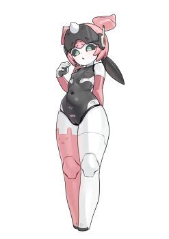 1girl absurdres aqua_eyes aria_(zenless_zone_zero) black_sclera breasts cleft_of_venus colored_sclera full_body highres loli navel nipples pink_hair pussy robot sangobob short_hair simple_background small_breasts solo standing white_background zenless_zone_zero