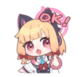 1girl animal_ear_headphones animal_ears animated animated_png blonde_hair blue_archive cat_ear_headphones cat_ears chibi chibi_only fake_animal_ears halo headphones line_sticker_available looking_at_viewer lowres momoi_(blue_archive) non-repeating_animation non-web_source official_art open_mouth pink_eyes pink_halo school_uniform simple_background solo transparent_background upper_body