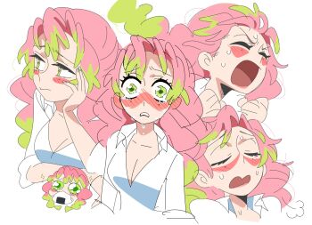 crying crying_with_eyes_open green_eyes highres kanroji_mitsuri kimetsu_no_yaiba multicolored_hair soyeonp19 tears white_background