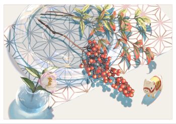 Rule 34 | asa no ha (pattern), berry, branch, commentary request, flower, highres, horse, leaf, no humans, original, plate, sunoji08, toy